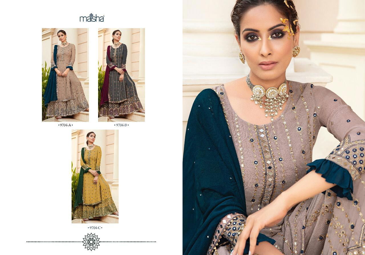 Maskeen Addiction Vol 1 by Maisha 9704 A to C Sharara Wedding Salwar Suits Wholesale Shop In Surat